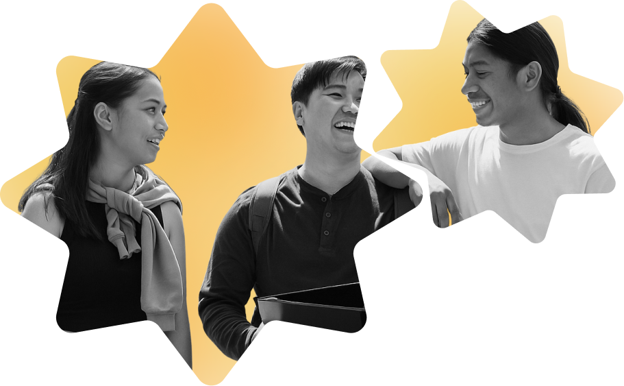 Three people with stars